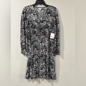 a.n.a Womens Long Sleeve Paisley A-Line Dress
